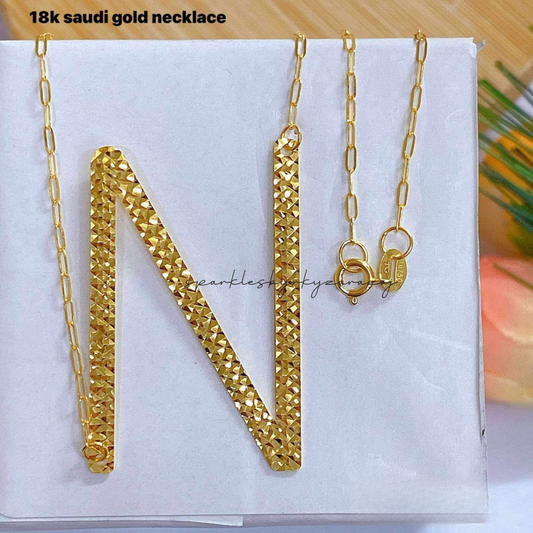 Letter N Diacut Necklace 18k Saudi Gold