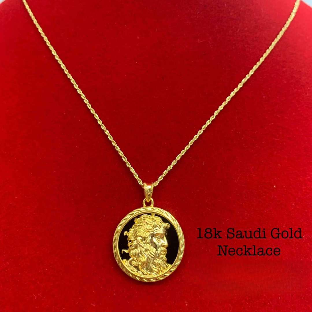 Jesus Onyx Necklace Set Pendant & Chain 18k Saudi Gold