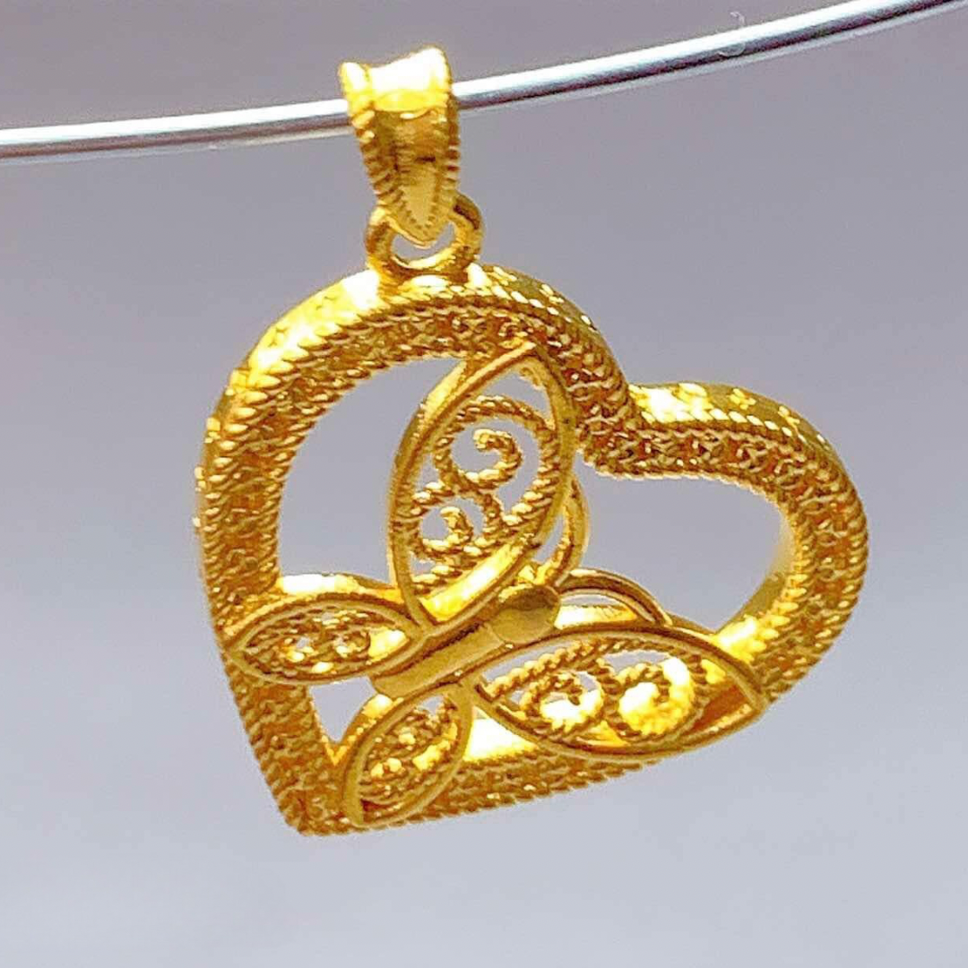 Heart Butterfly Pendant Ampaw 18k Saudi Gold