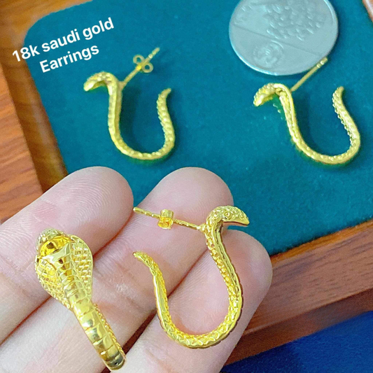 Golden Cobra Earrings Ampaw 18k Saudi Gold