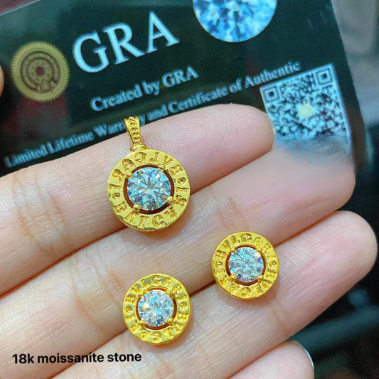 Bulgari Pendant & Earrings with Moissanite Stone 18k Saudi Gold