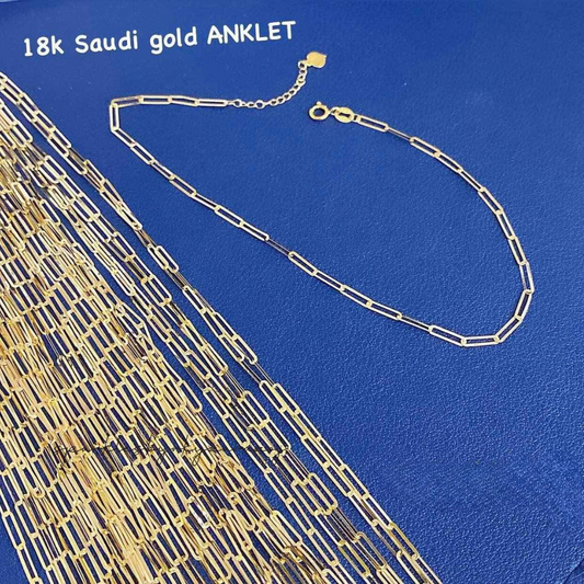 PaperClip Anklet Bracelet Solid 18k Saudi Gold