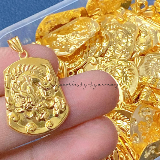 #13 Golden Bar Dragon Pendant Solid 18k Saudi Gold