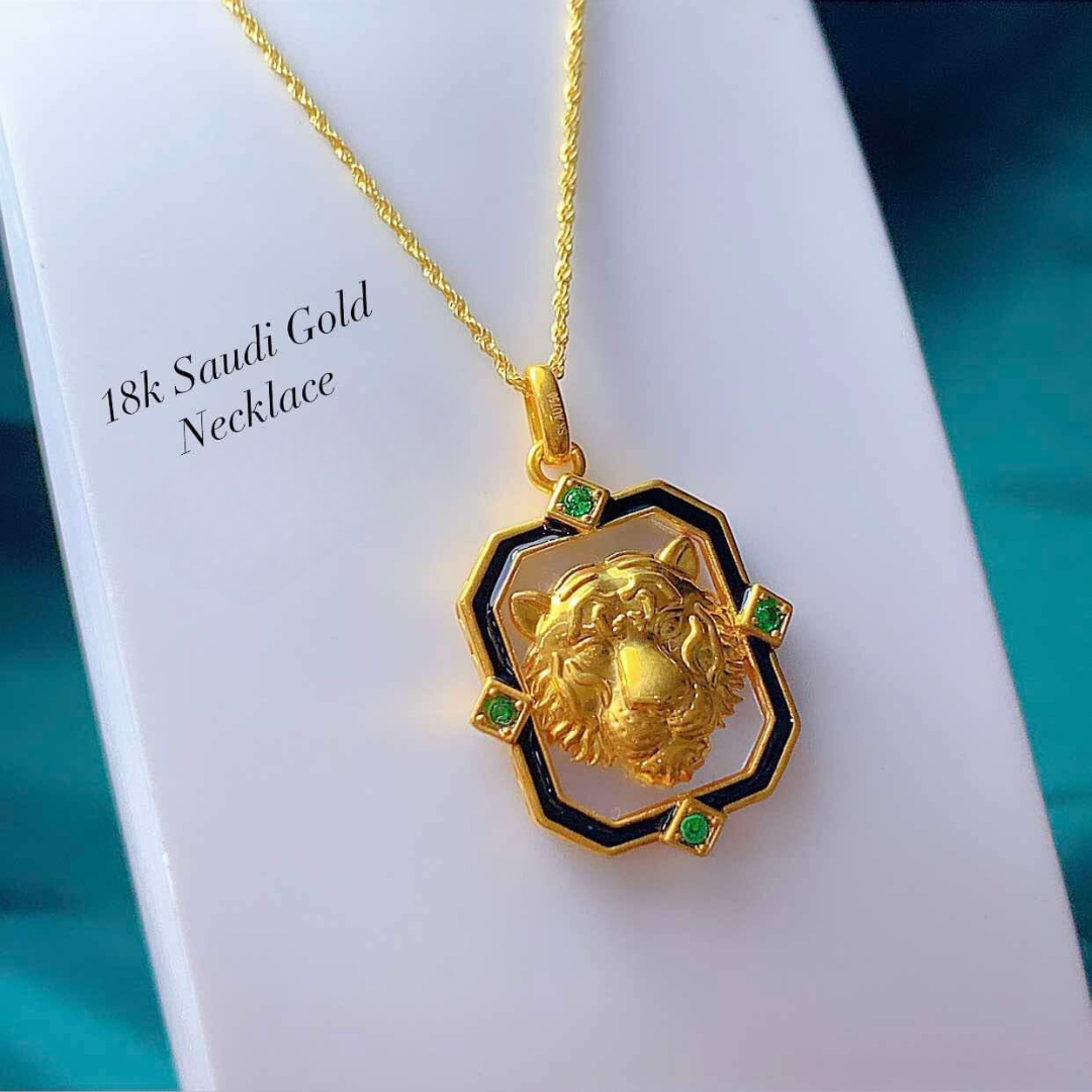 Lion Head Necklace Set Pendant & Chain 18k Saudi Gold