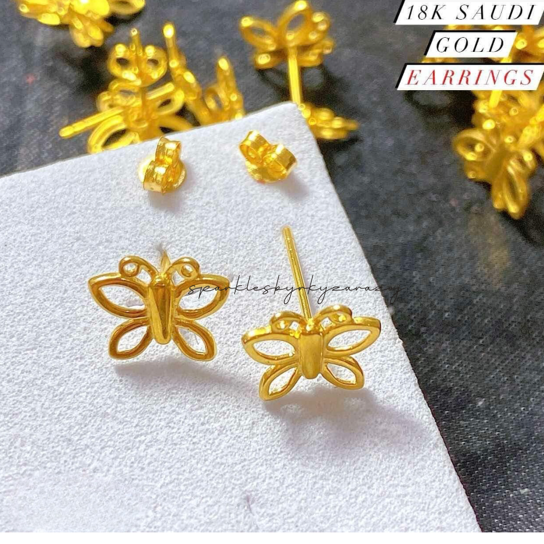 Plain Butterfly Earrings 18k Saudi Gold