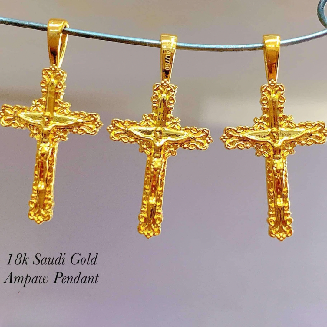 Golden Jesus in the Cross Pendant Ampaw 18k Saudi Gold