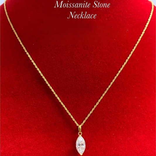 Mini Diamond Moissanite Stone Necklace Set Chain & Pendant 18k Saudi Gold