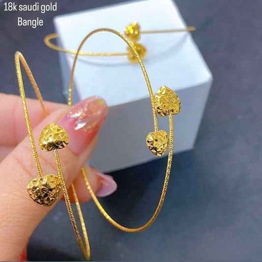 Diacut Heart Bangle Solid 18k Saudi Gold