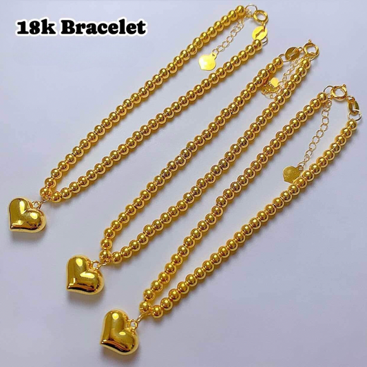 Bubble Plain Heart Bracelet 18k Saudi Gold