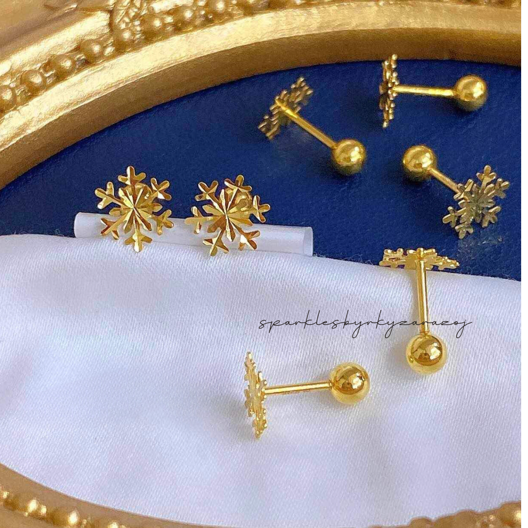 Snow design earrings solid 18k saudi gold