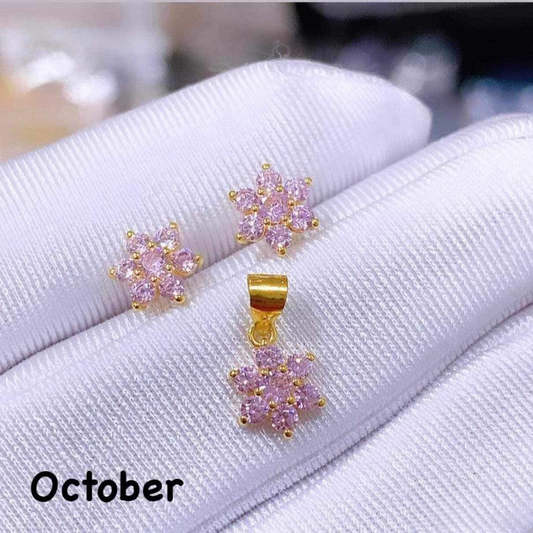 October Birthstone Pendant & Earrings 18k Saudi Gold