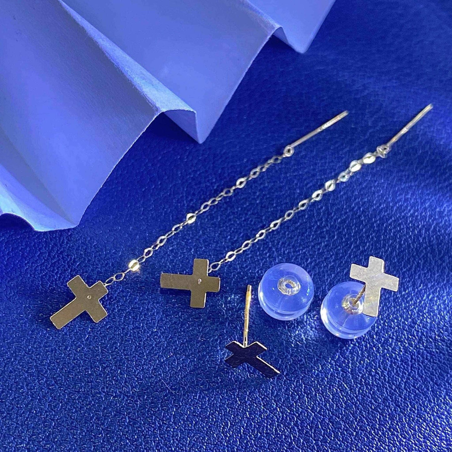 Cross Tiktak and Stud earring silicon pakaw 18k gold