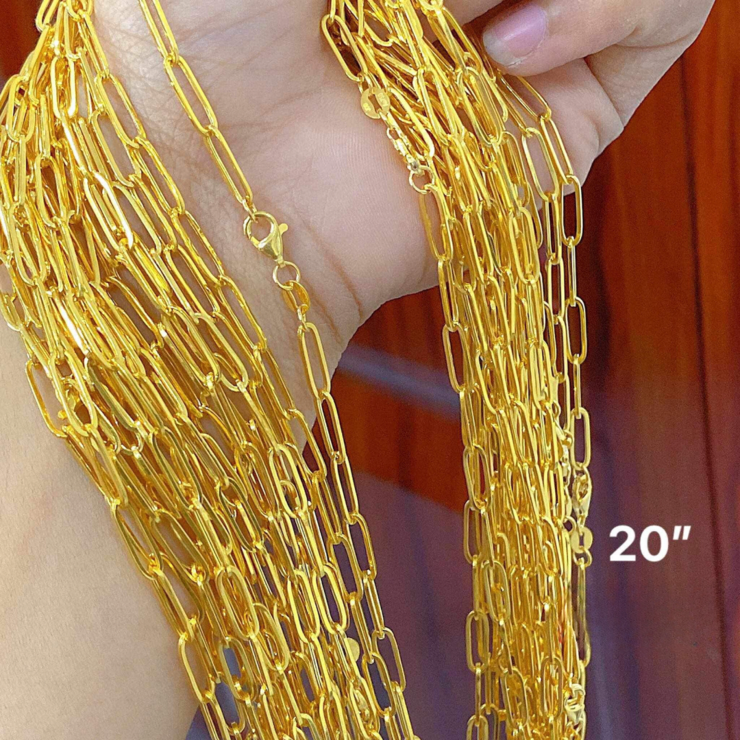 Paperclip Chain 20” Necklace Solid 18k Saudi Gold