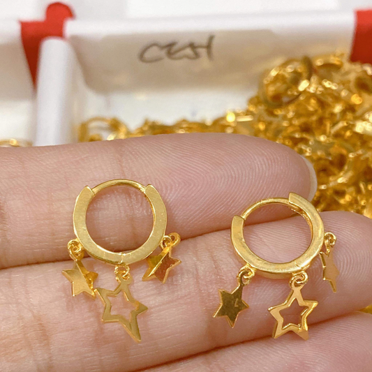 #10 Golden Star Earrings Solid 18k Saudi Gold