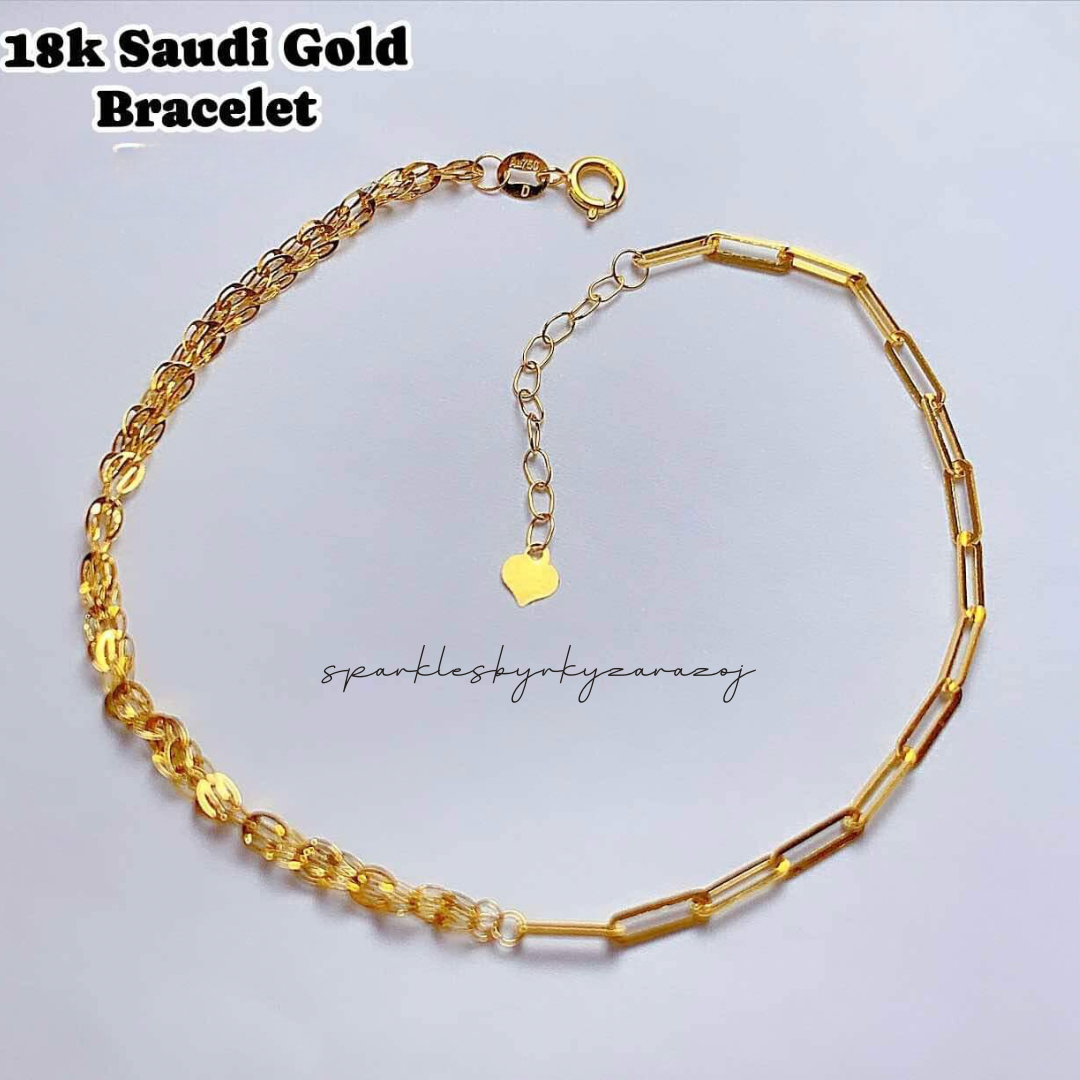 Half Palay Half Paperclip Bracelet 18k Saudi Gold