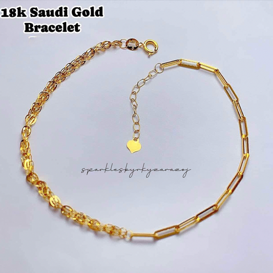 Half Palay Half Paperclip Bracelet 18k Saudi Gold