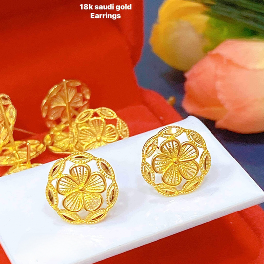 Round Flower Earrings 18k Saudi Gold