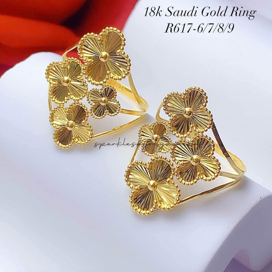 Gold Clover Ring 18k Saudi Gold