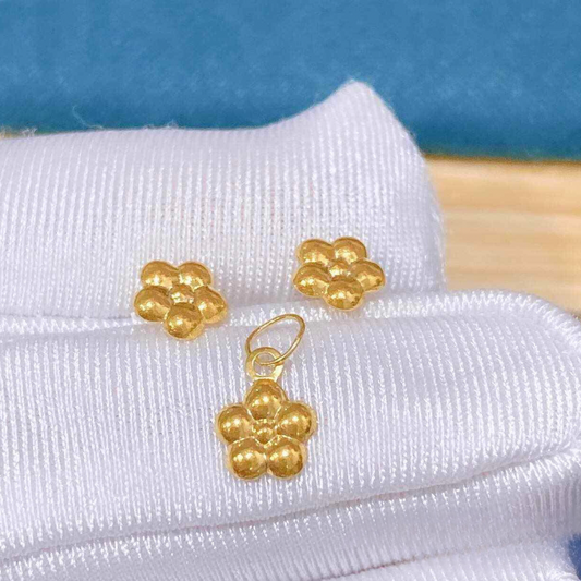 Set Golden Flower Pendant Solid 18k Saudi Gold