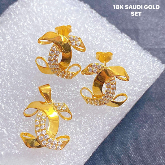 Twisted Set Earrings & Pendant 18k Saudi Gold