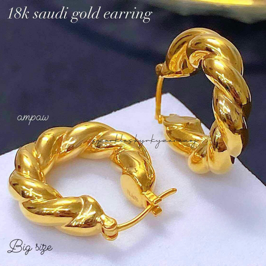 Twisted Earrings Big Size Ampaw 18k Saudi Gold