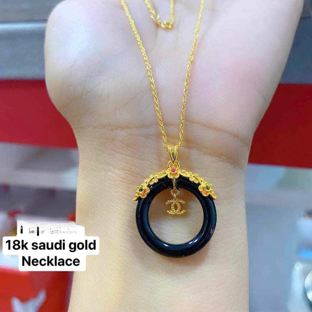 Set Tiny CC Chain & Pendant Necklace Ampaw 18k Saudi Gold