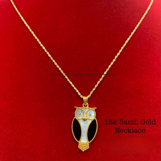 Owl Onyx Necklace Set Pendant & Chain 18k Saudi Gold