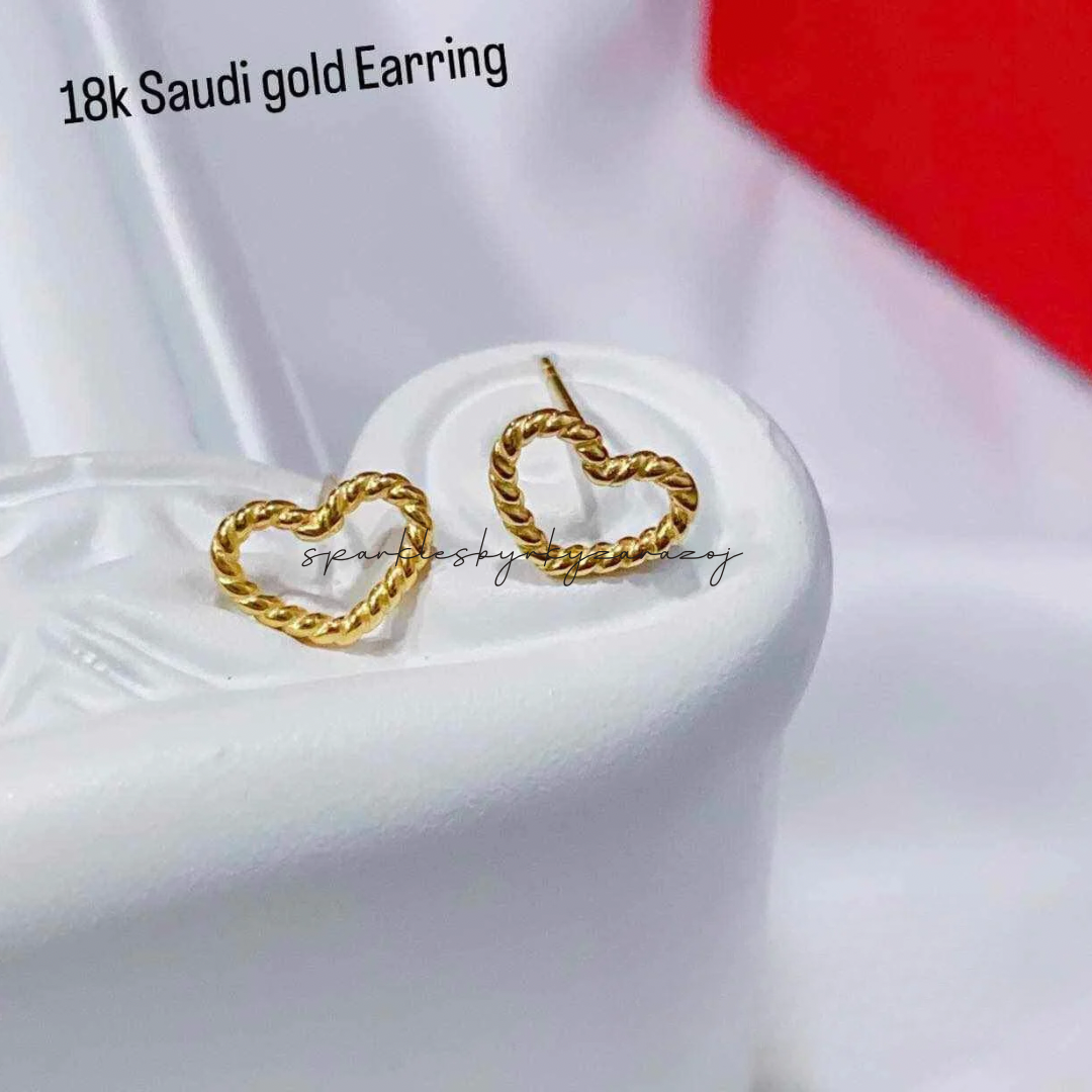 Twisted heart solid earrings 18k saudi gold