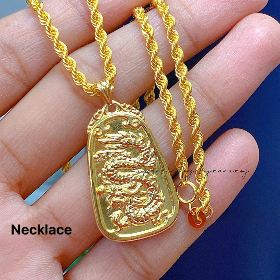 #7 Oval Bar Dragon Necklace 18k Saudi Gold