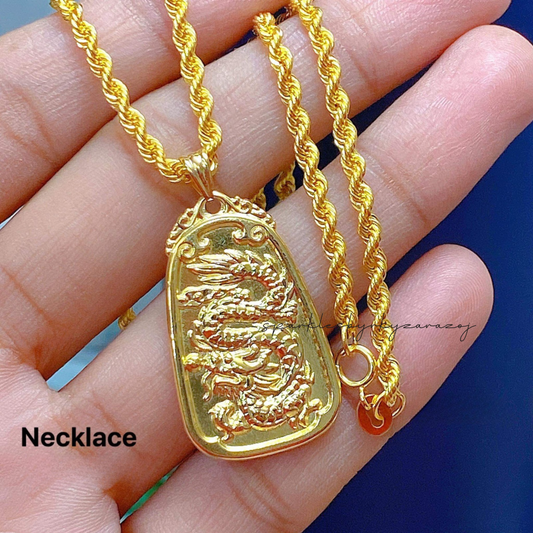 #7 Oval Bar Dragon Necklace 18k Saudi Gold