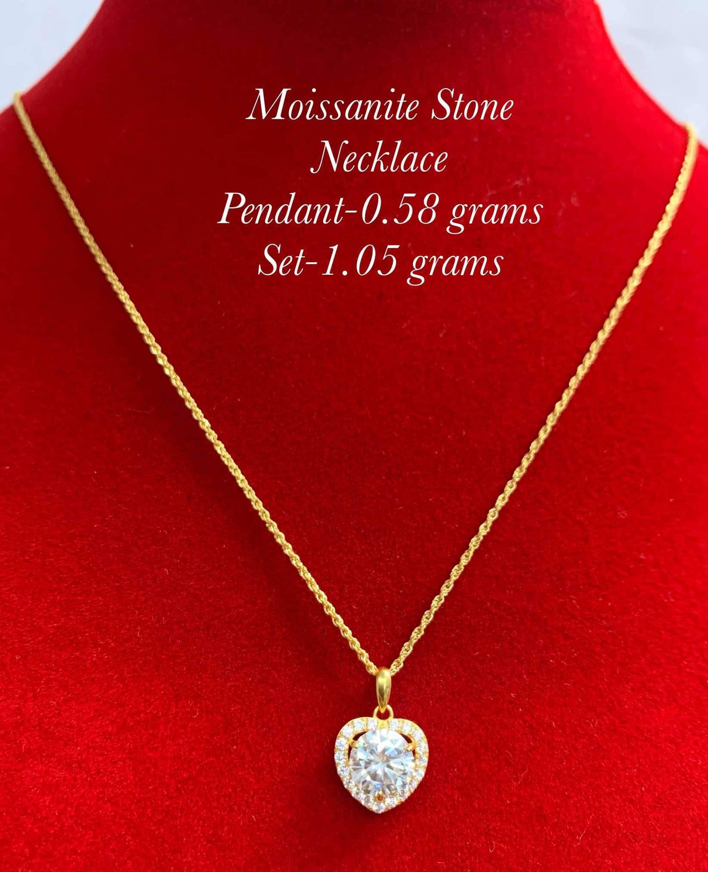 (3Pin) Heart Moissanite Stone Pendant Only 18k Saudi Gold