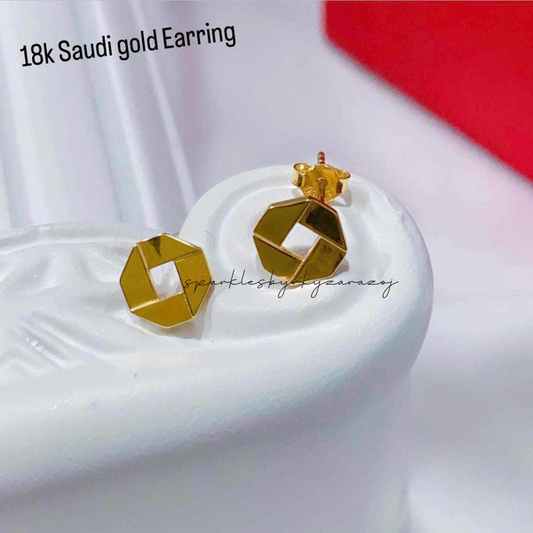 Hexagon style earrings solid 18k saudi gold