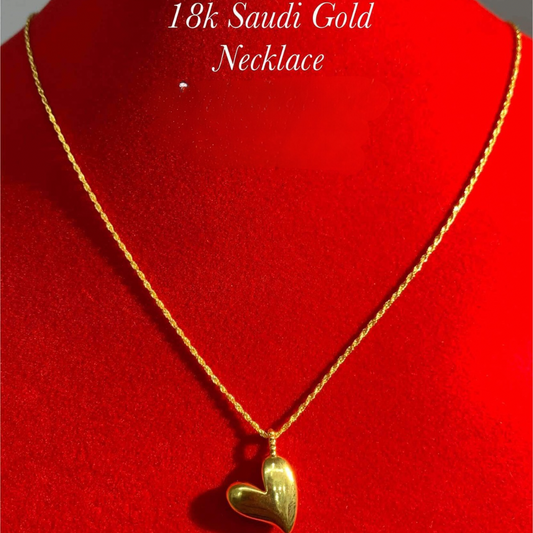 Heart Necklace Set Chain & Pendant 18k Saudi Gold