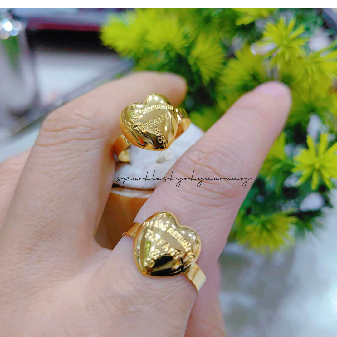 Tiffany Heart Ring Solid 18k Saudi Gold