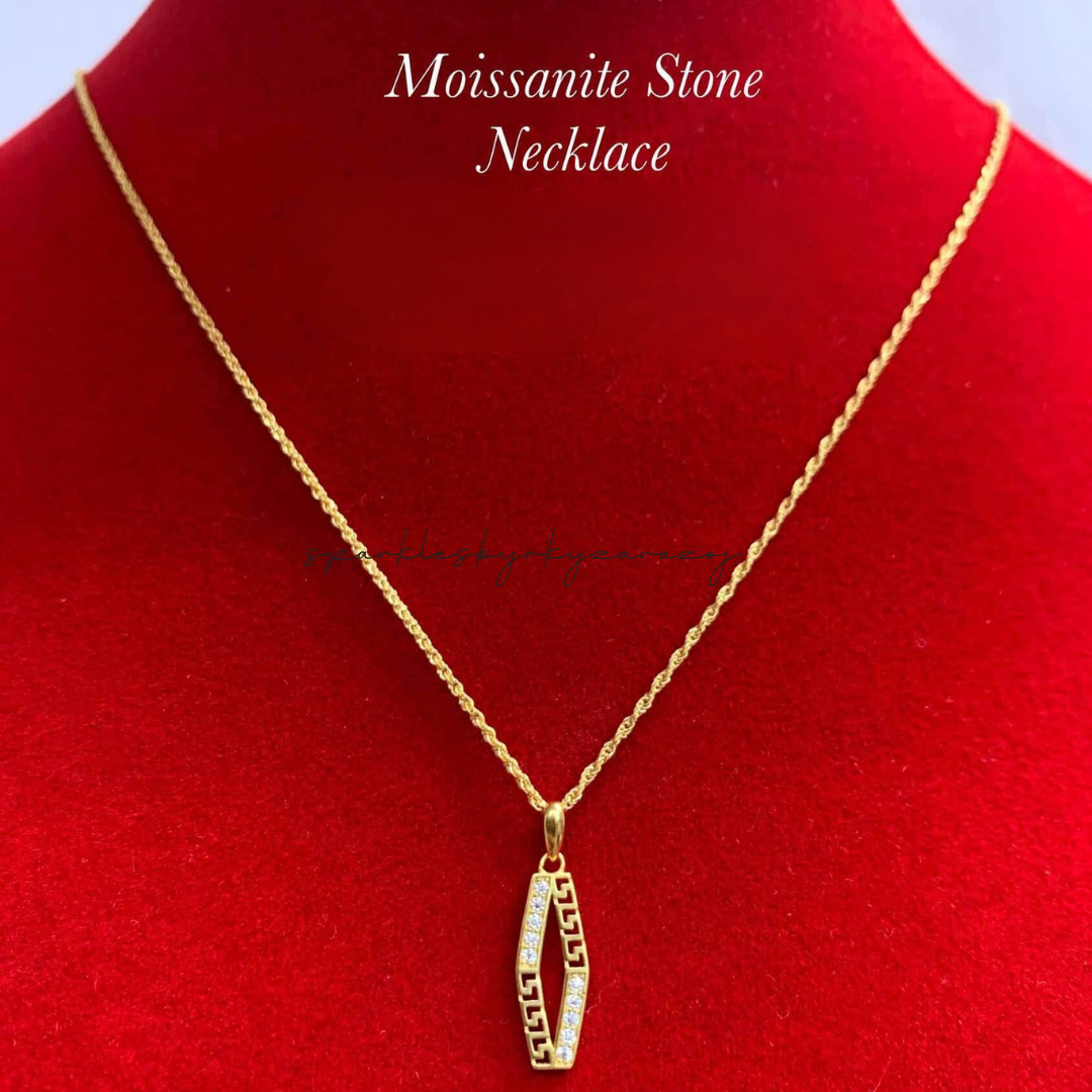 GreekStyle Moissanite Stone Necklace Set Chain & Pendant 18k Saudi Gold