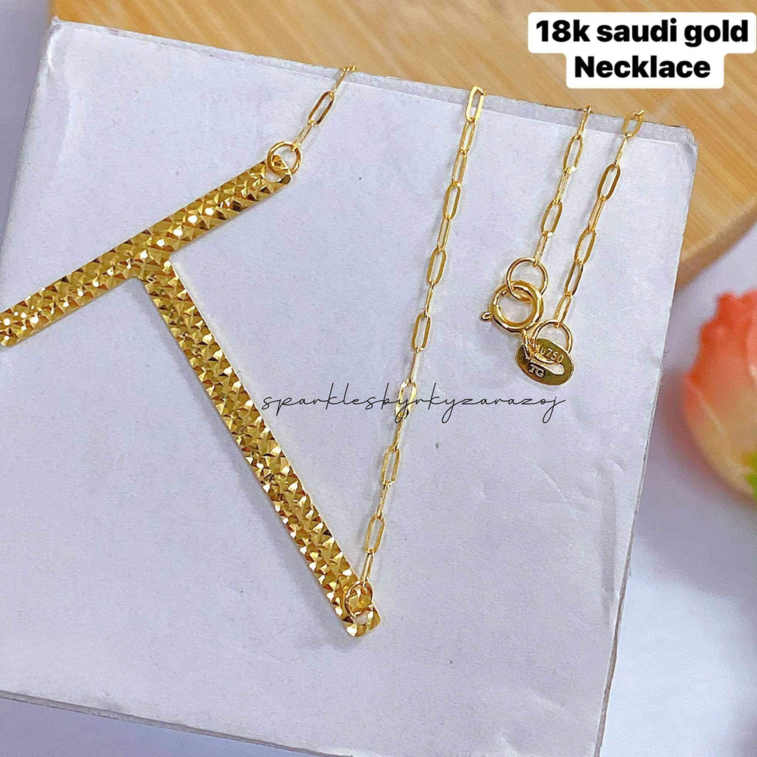 Letter T Diacut Necklace 18k Saudi Gold