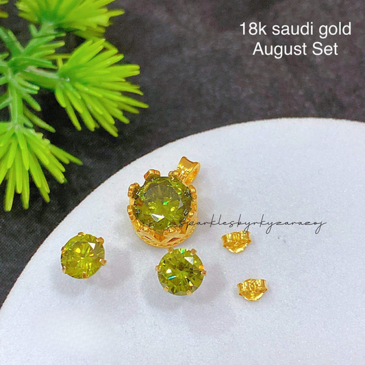 August (6Pin) Birthstone set Pendant & Earrings 18k Saudi Gold