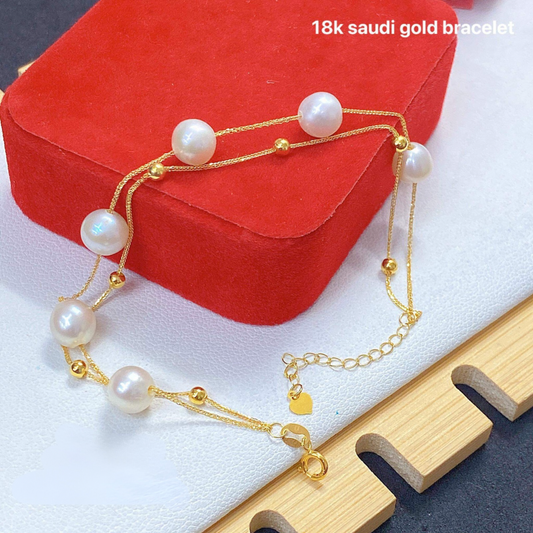 Station Pearl Bracelet With Balls 18k Saudi Gold