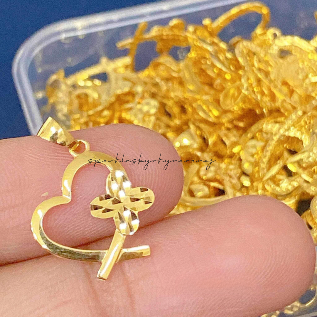 Heart With Flower Pendant Solid 18k Saudi Gold