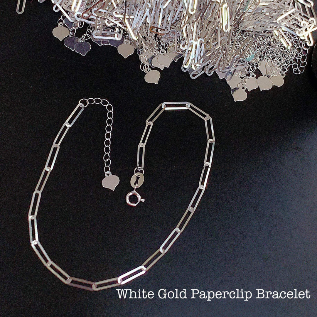 White Gold Paperclip Bracelet 18k Saudi Gold