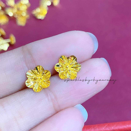 Flower Earrings Solid 18k Saudi Gold