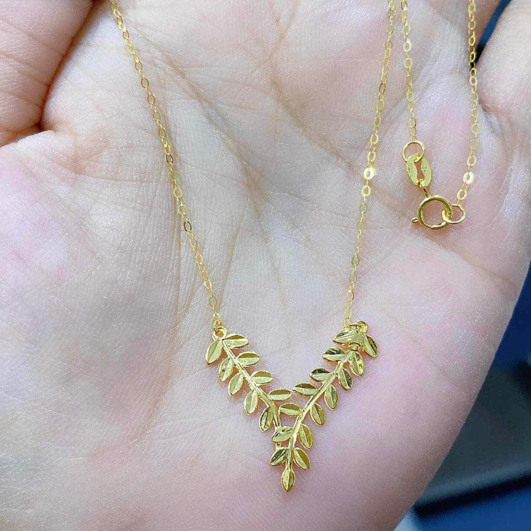 Twin Leaf Necklace Solid 18k Saudi Gold