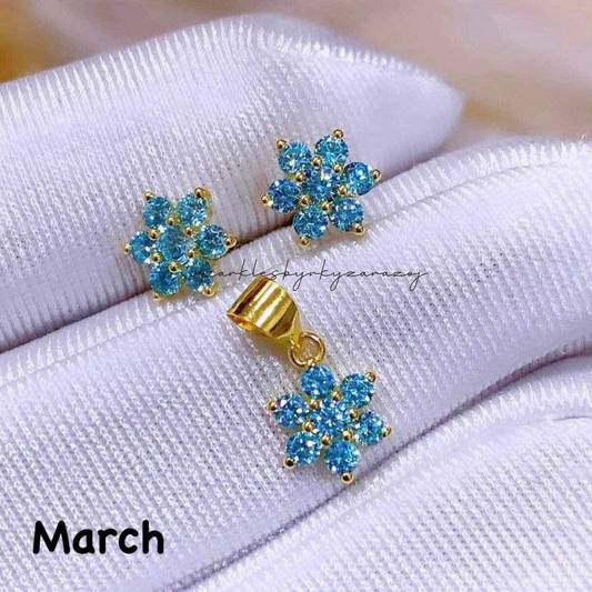 Set March Birthstone Solid 18k Saudi Gold