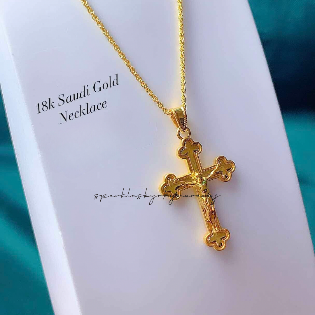 #8 Cross Necklace Set Pendant & Chain 18k Saudi Gold