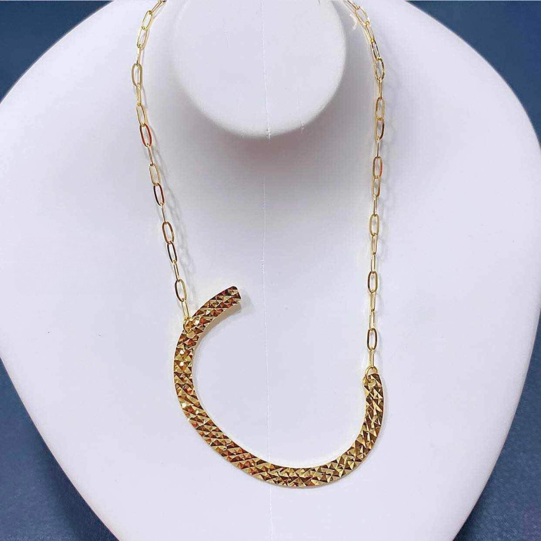 Letter C Diacut Necklace Solid 18k Saudi Gold