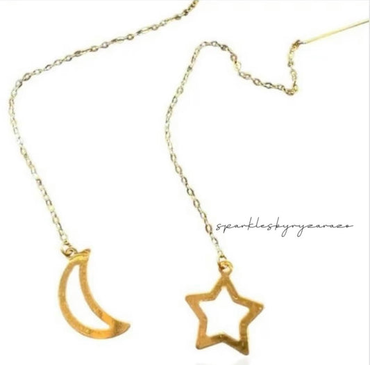 Moon & Star Tiktak Earrings 18k Saudi Gold