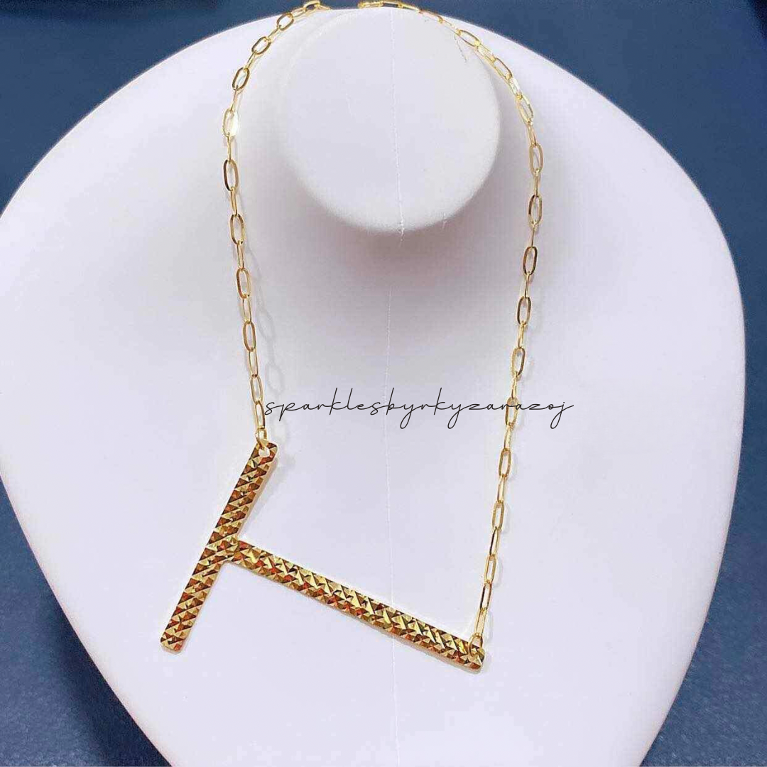 Letter T Diacut Necklace Solid 18k Saudi Gold