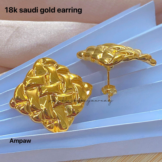 Gold Banig Style Earrings Ampaw 18k Saudi Gold