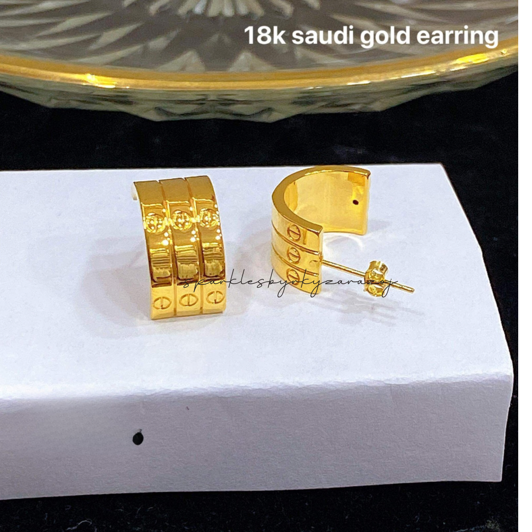 Triple Cartier Earrings 18k Saudi Gold