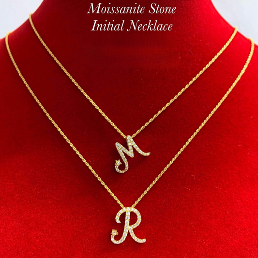 Initial Letter M & R Moissanite Stone Necklace 18k Saudi Gold